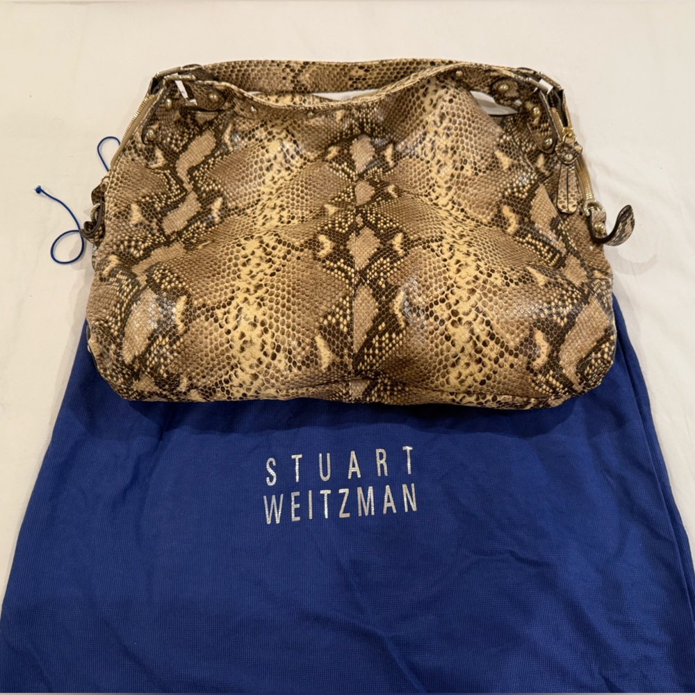 Stuart Weitzman Tan Snake Print Shoulder Bag